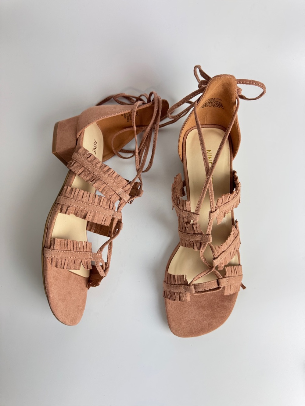 Nine West Fringe Lace-Up Block Heel Sandals